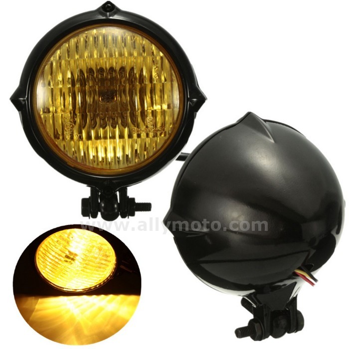 154 Chrome 4 Inch Yellow Light Lamp Headlight Harley Bobber Chopper@3